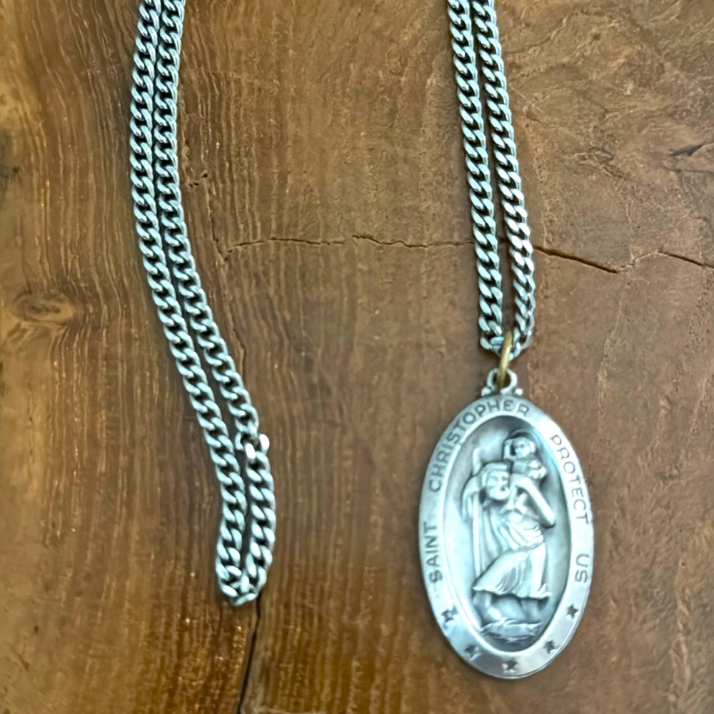 Theda "Saint Christopher Protect Us" Sterling Silver Medallion - Vintage